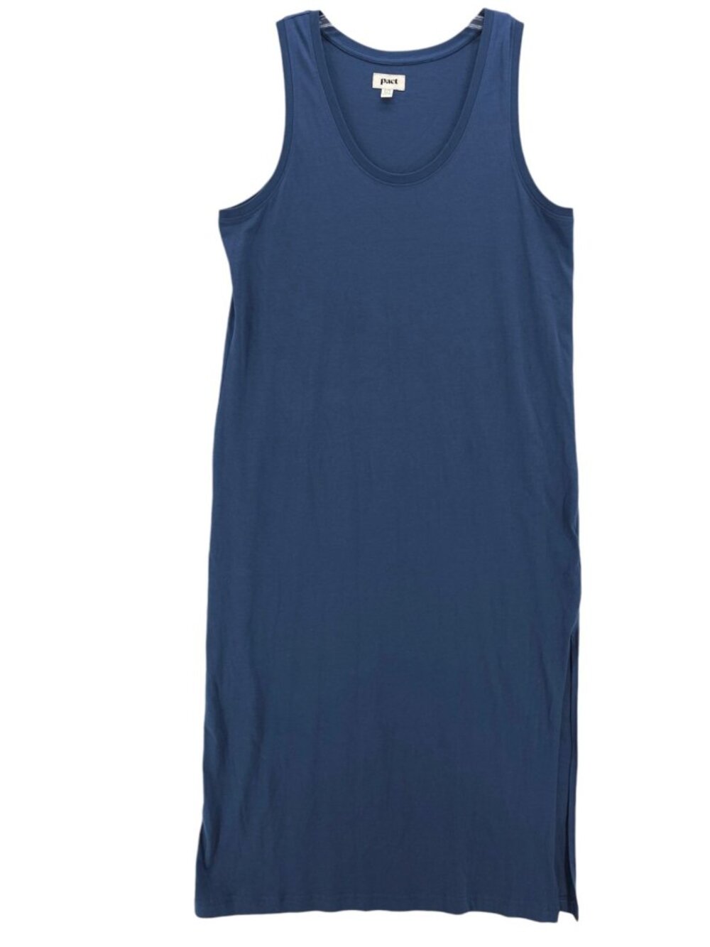 PACT Blue Tank T-Shirt Maxi Dress 100% Organic Cotton Sleeveless Slit Size LARGE